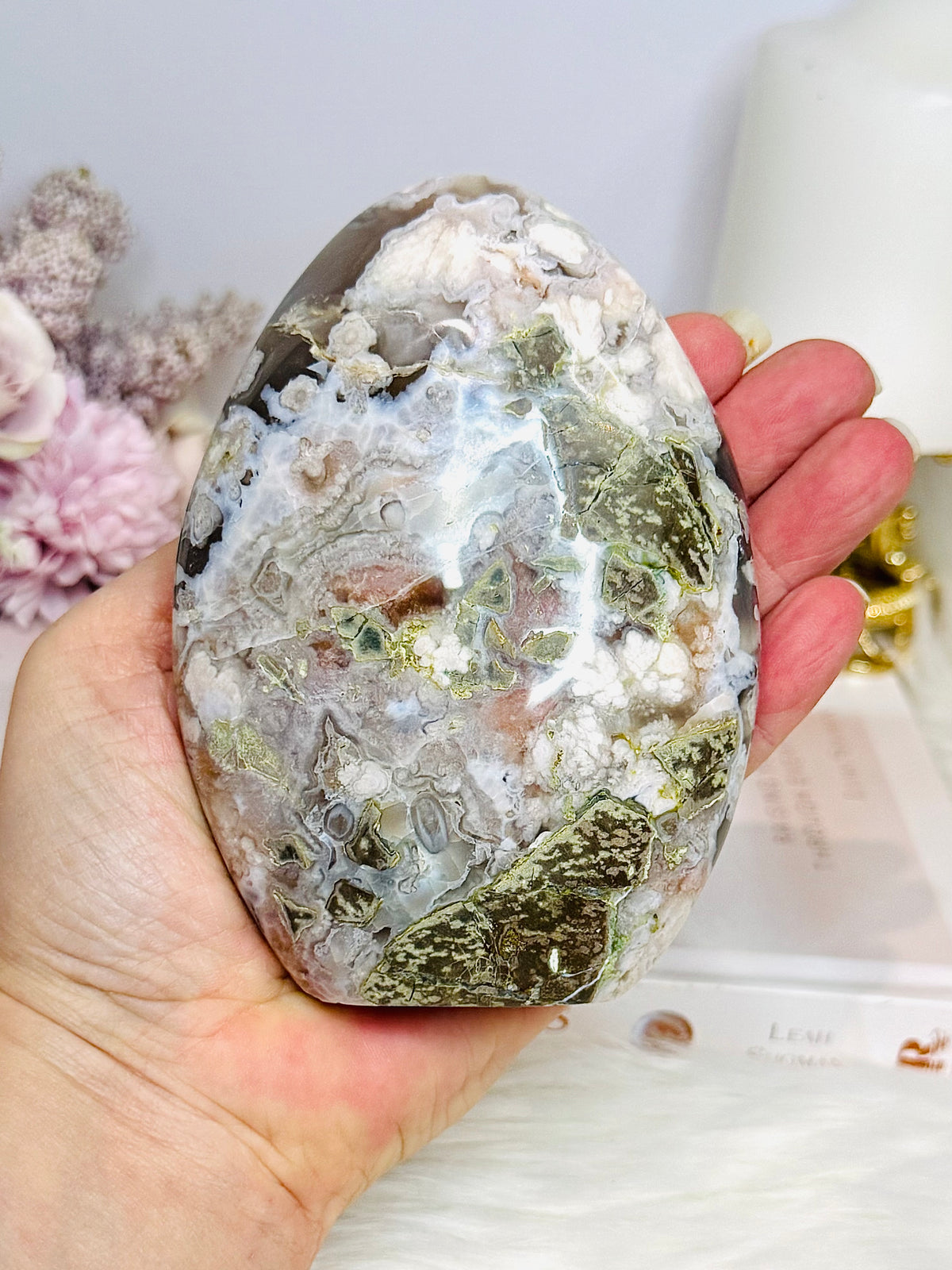 Large Green Flower Agate Freeform 11.5cm 538g