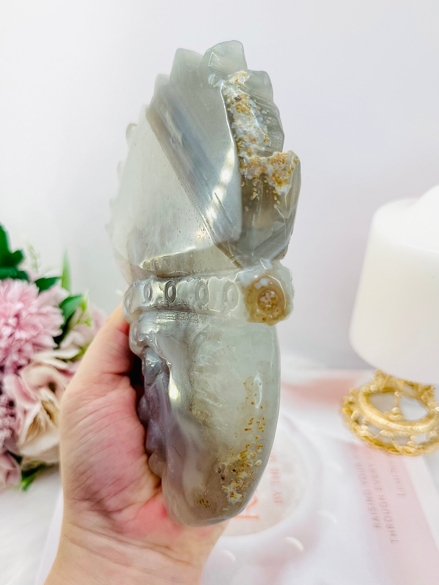 Wow!!! Spectacular Piece! Absolutely Amazing Large 18cm (On Silver Stand) Chunky Druzy Agate Indian Head On Stand ~ Carved To Perfection