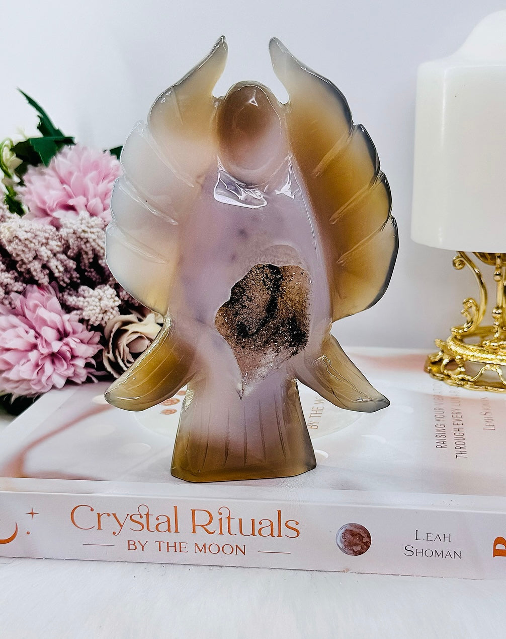 ⚜️ SALE ⚜️ Powerful Healing Stone ~ Stunning Druzy Agate Crystal Angel Carving 15cm