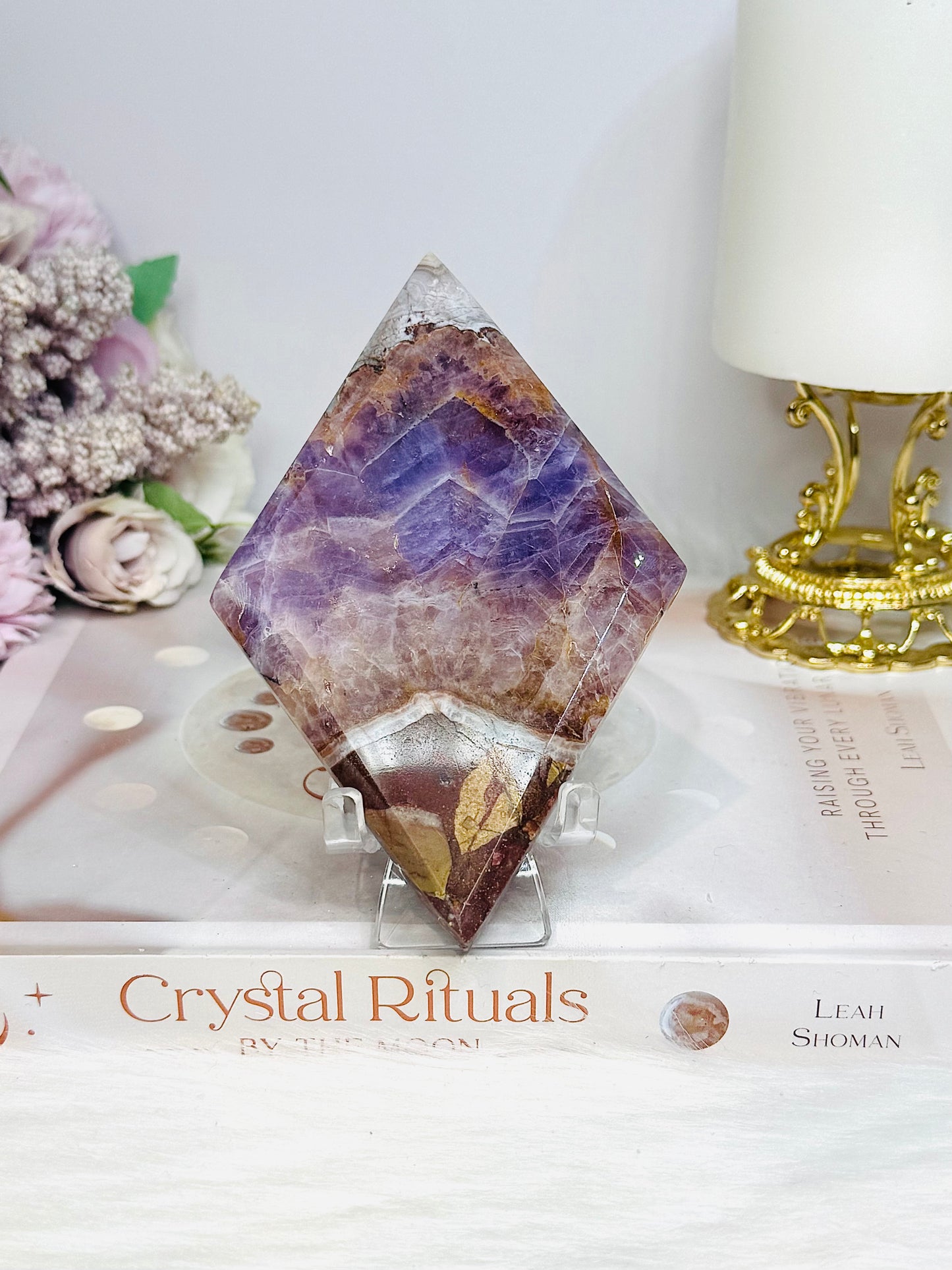 Crazy Lace Amethyst Diamond On Stand 13cm