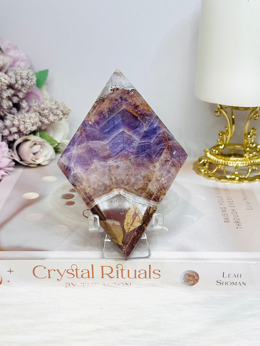 Crazy Lace Amethyst Diamond On Stand 13cm
