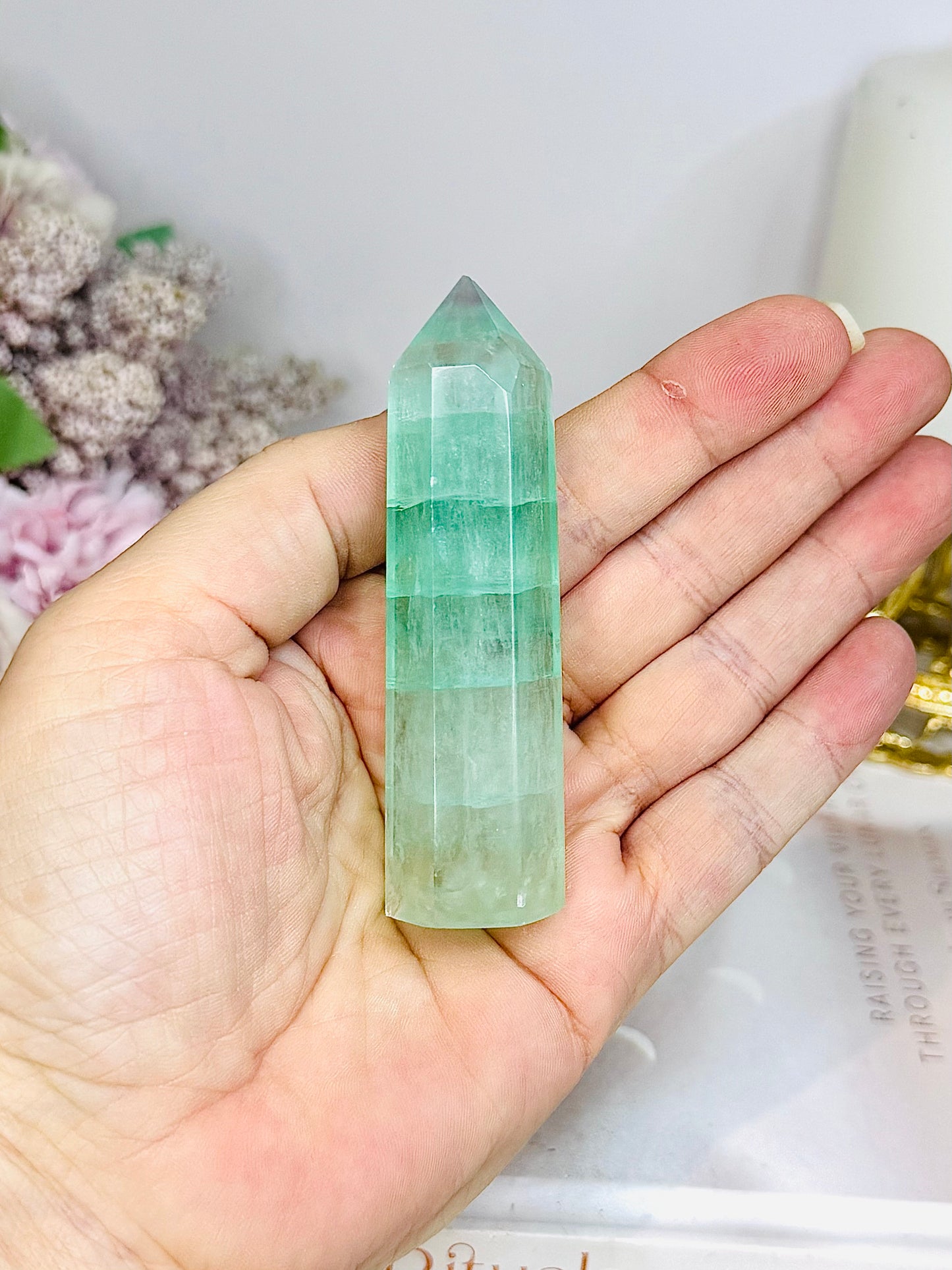 High Grade Green Watermelon Fluorite Tower 8cm