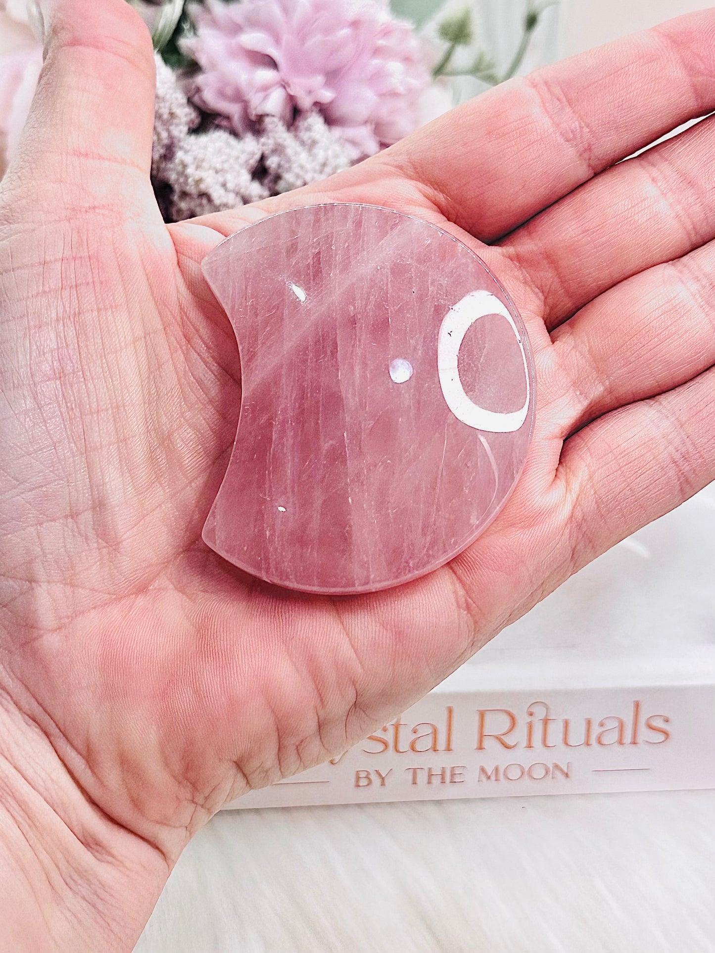 Beautiful Rose Quartz Carved Moon