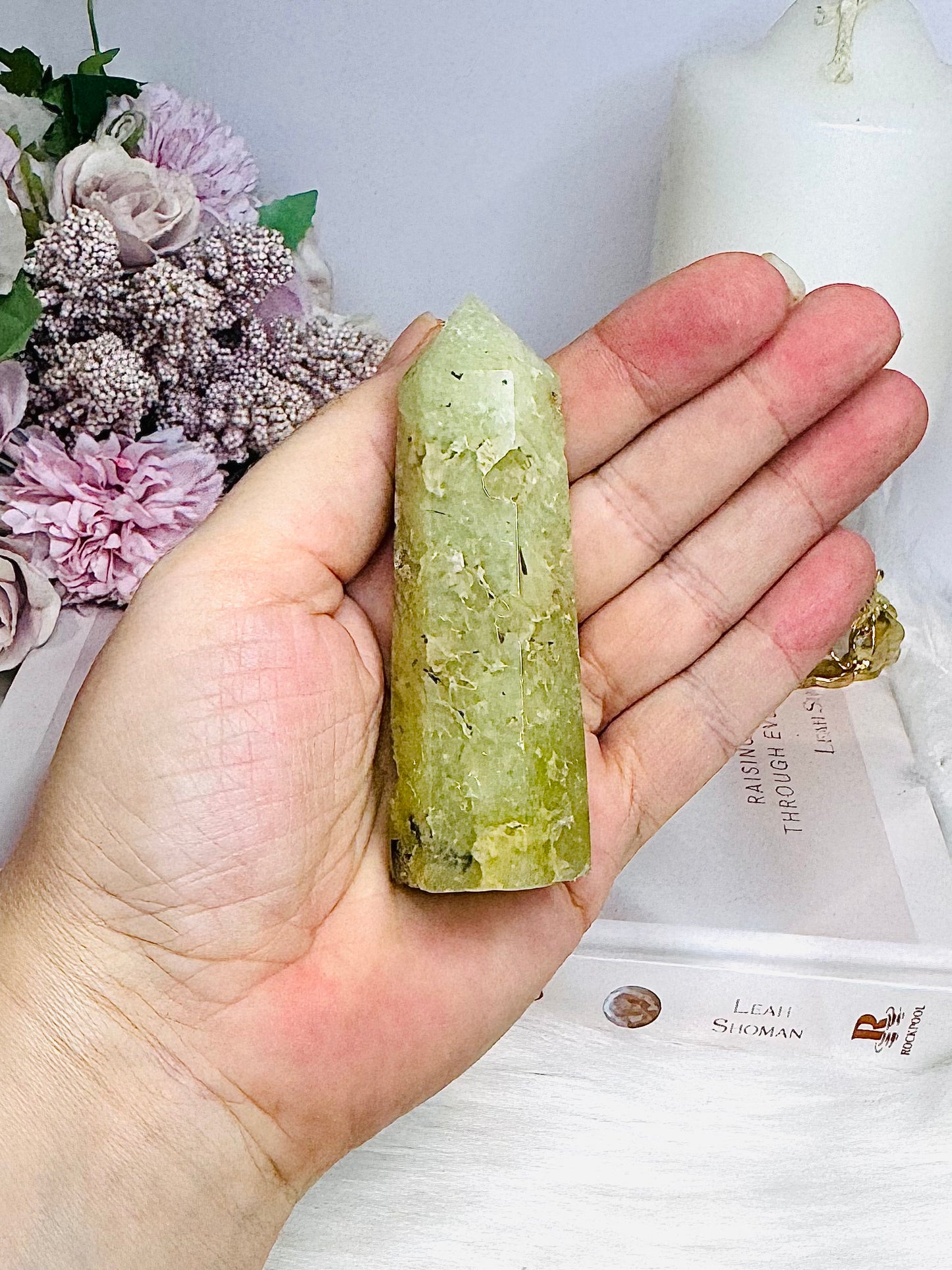 Natural Prehnite Tower | Point 8cm