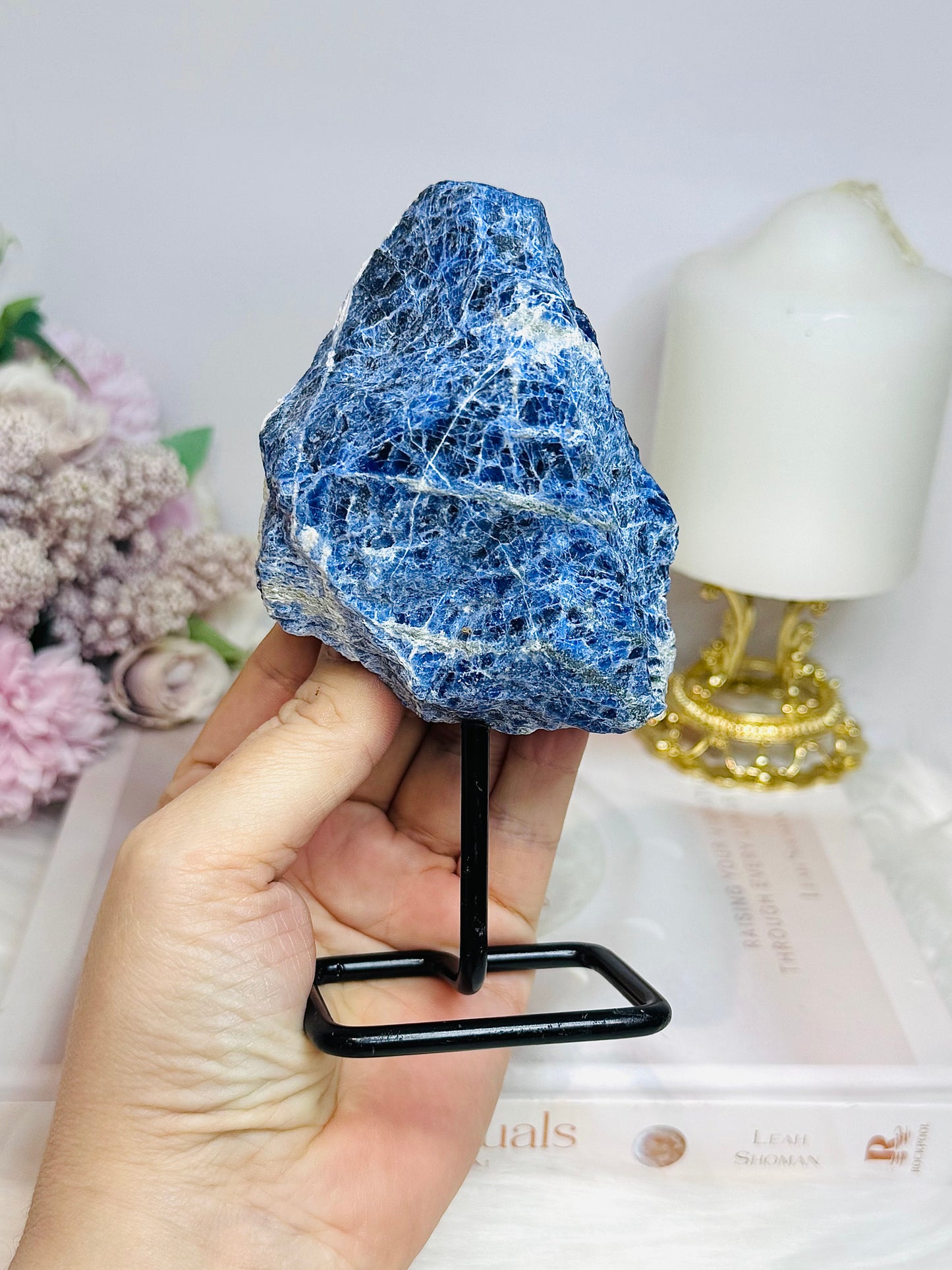 Raw Blue Sodalite On Stand 14cm