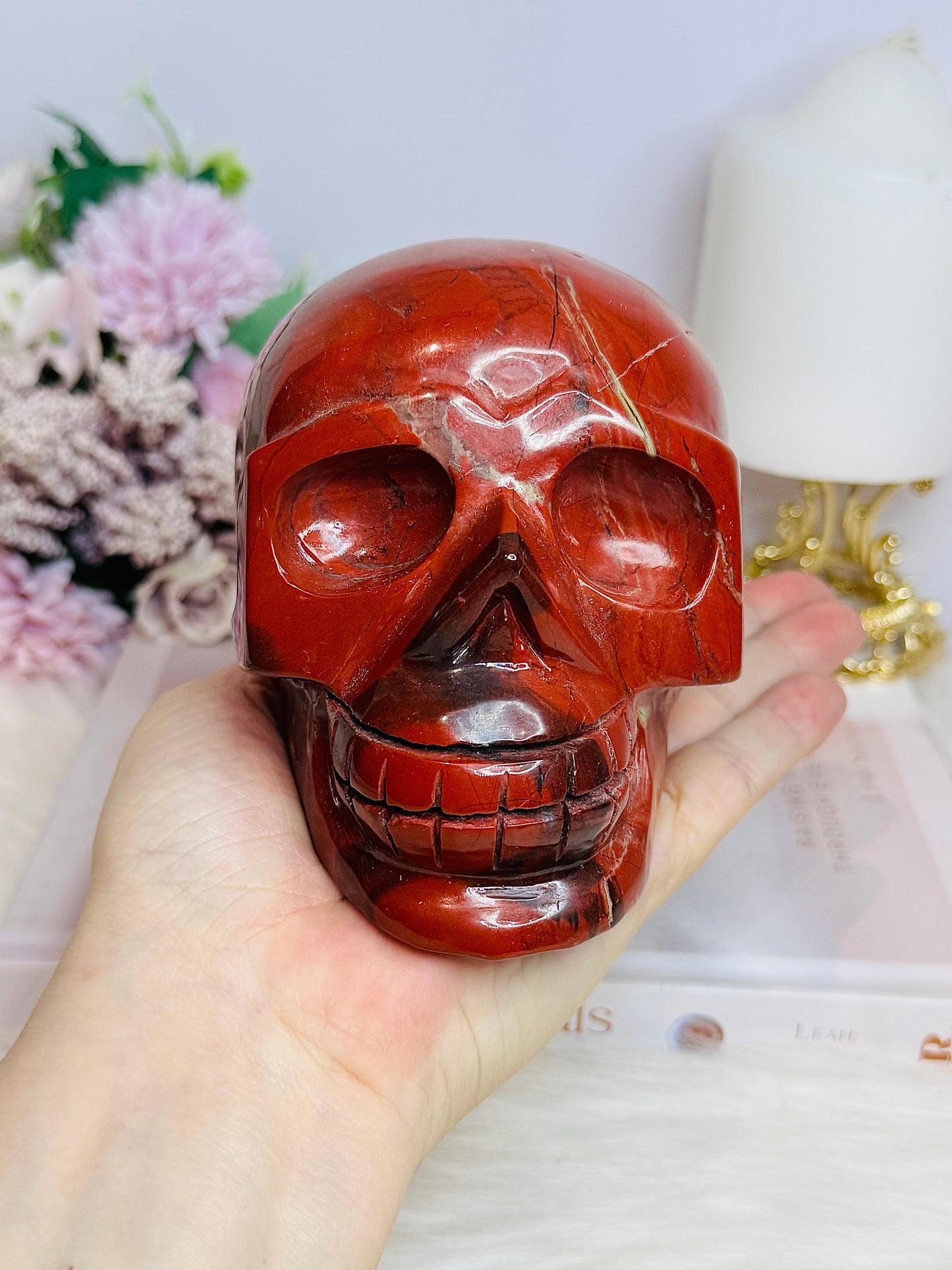 Red Jasper Large Carved Skull 13cm 1.43KG