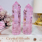 So Pretty!! Pink (dyed) Crackle Quartz Towers 11cm $40 each