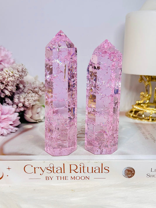 So Pretty!! Pink (dyed) Crackle Quartz Towers 11cm $40 each