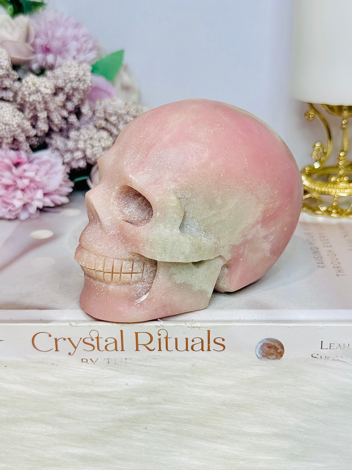 Large Pink Opal Carved Skull 10cm 828g