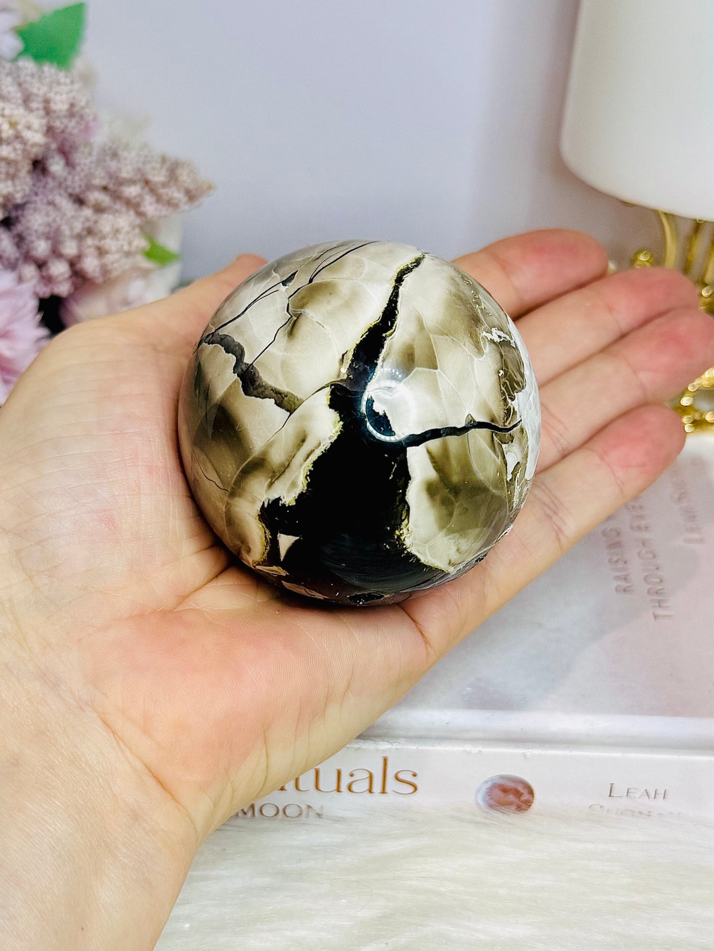 Natural Volcano Agate Druzy Sphere UV Reactive On Stand 297grams