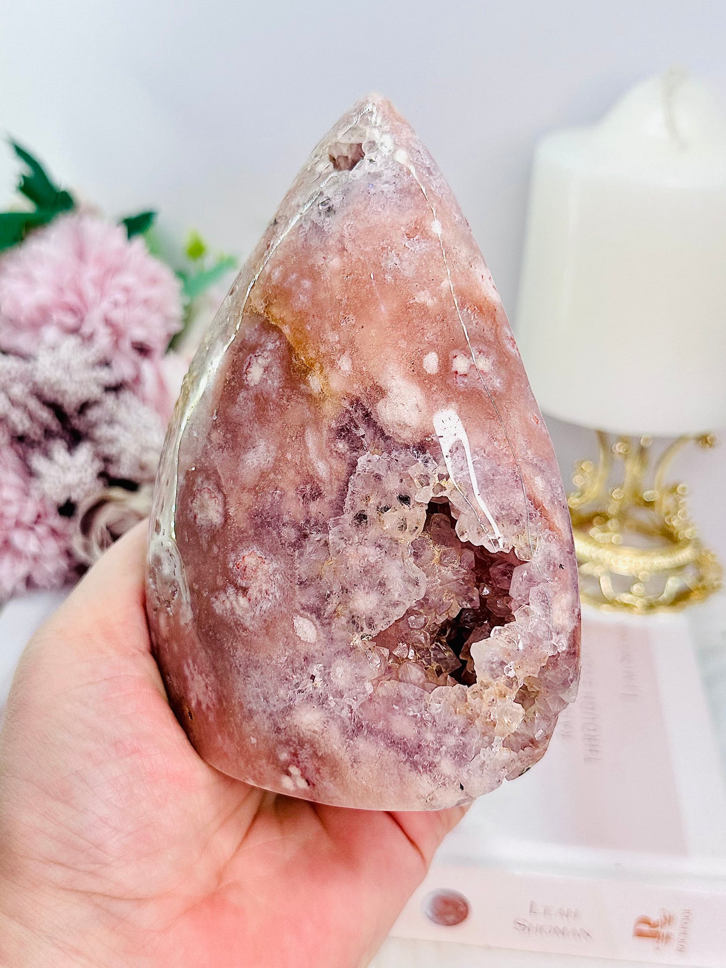 ⚜️ SALE ⚜️ WOW!!! Classy & Absolutely Fabulous Large 13cm 603gram Rare Druzy Pink Amethyst X Flower Agate Freeform | Flame