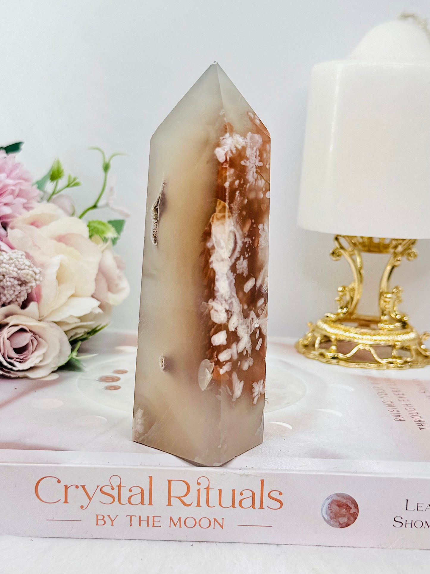 Flower Agate Tower 12cm Square Cut