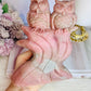 Incredibly Carved Huge Pink Opal Owls 16.5cm 1.15KG