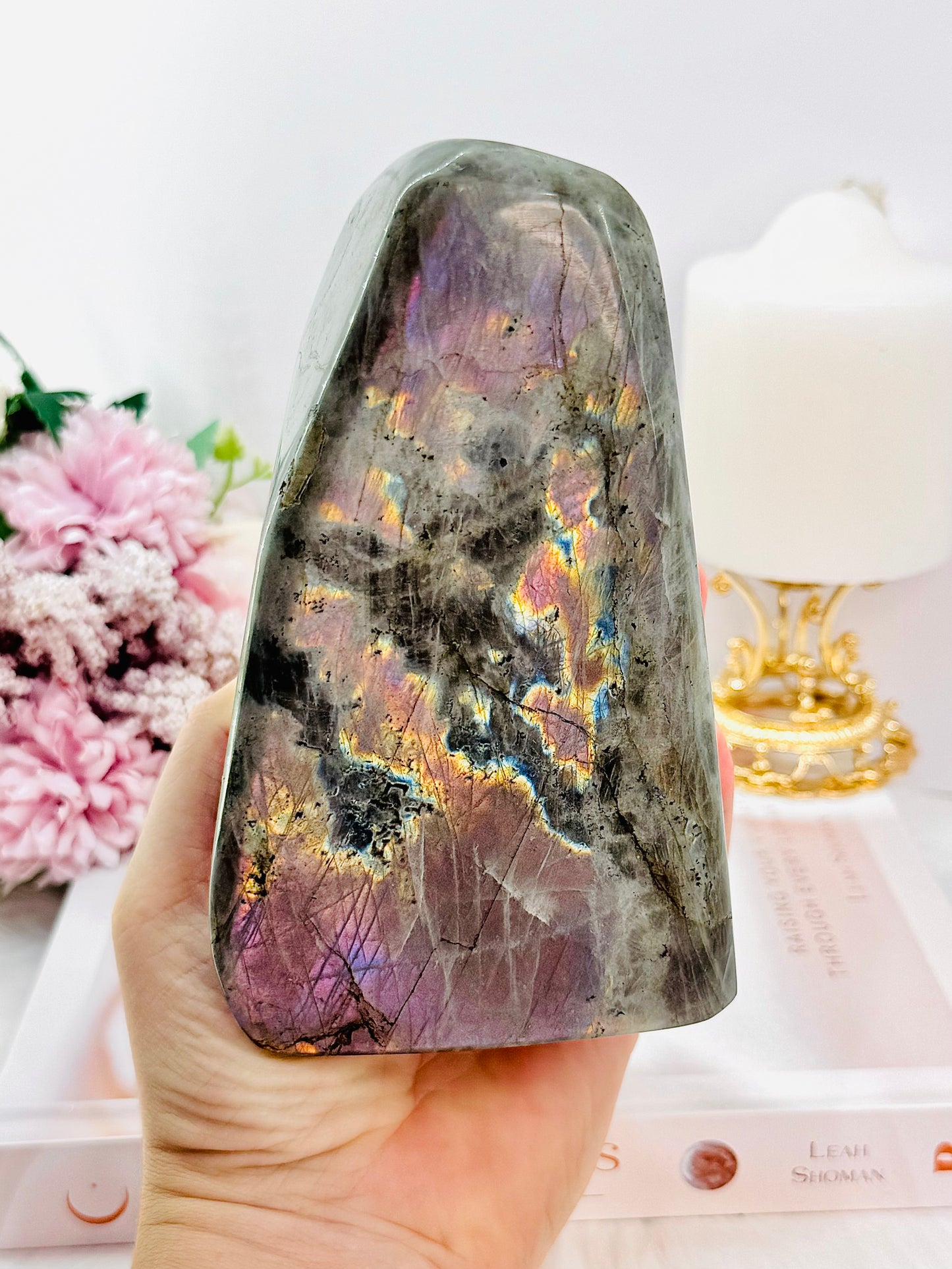 Incredibly Stunning Huge Polished Natural Labradorite Freeform with Pink & Purple Flash 16cm 1.13KG