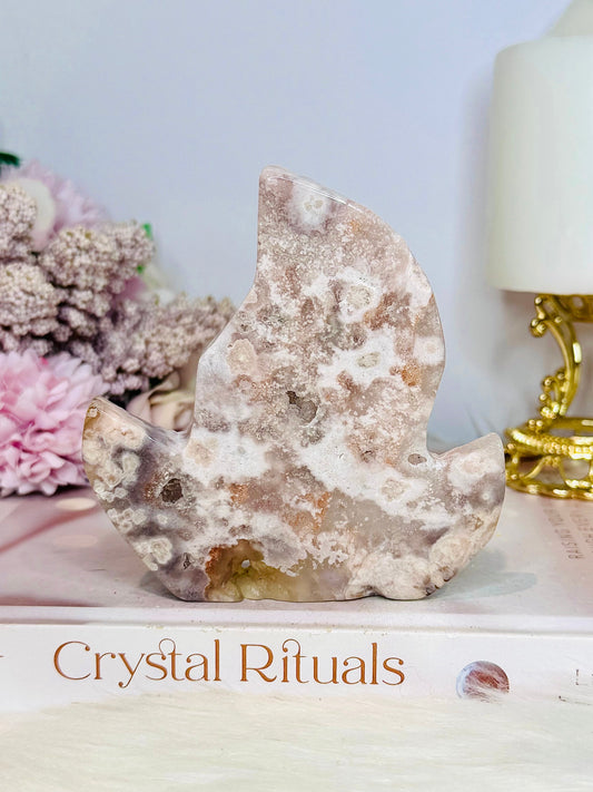 Druzy Flower Agate Carved Flame 10cm
