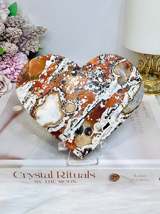 Large Money Agate Heart on Stand 12cm