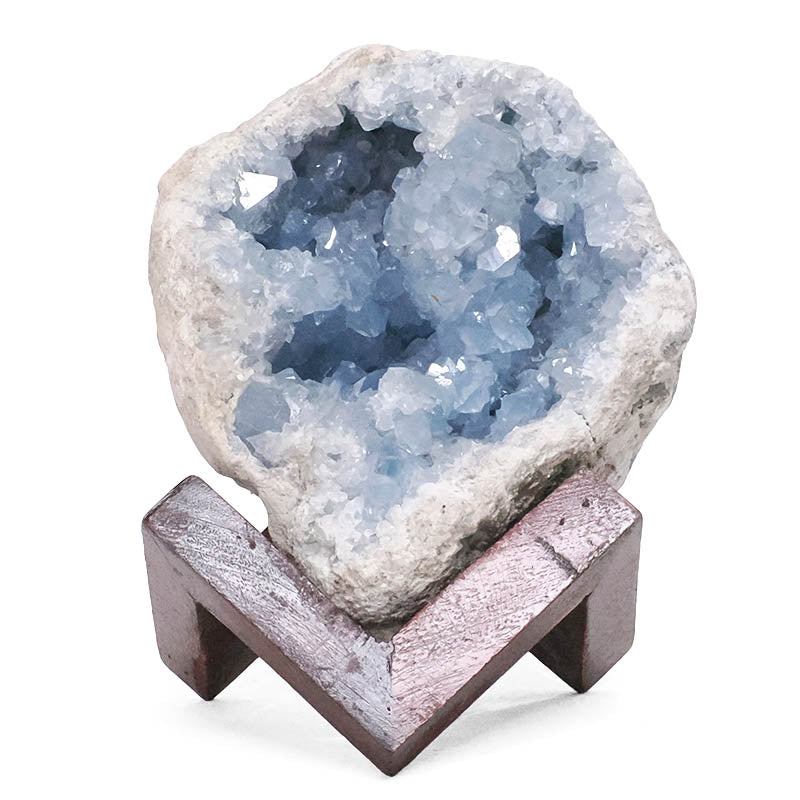 Huge Natural Blue Celestite Cluster on Timber Stand 2.06KG