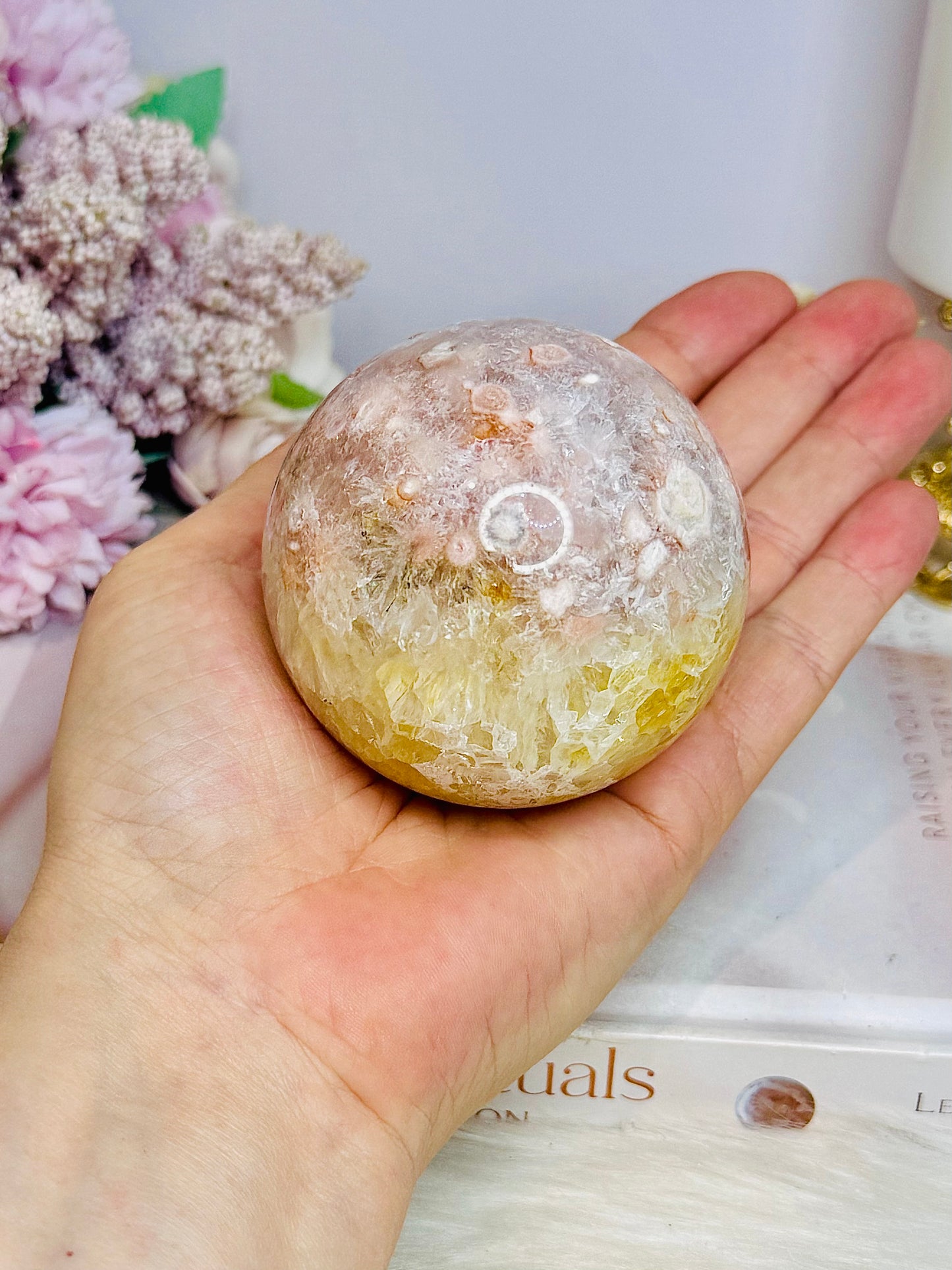 Large Flower Agate Sphere on Stand 382g
