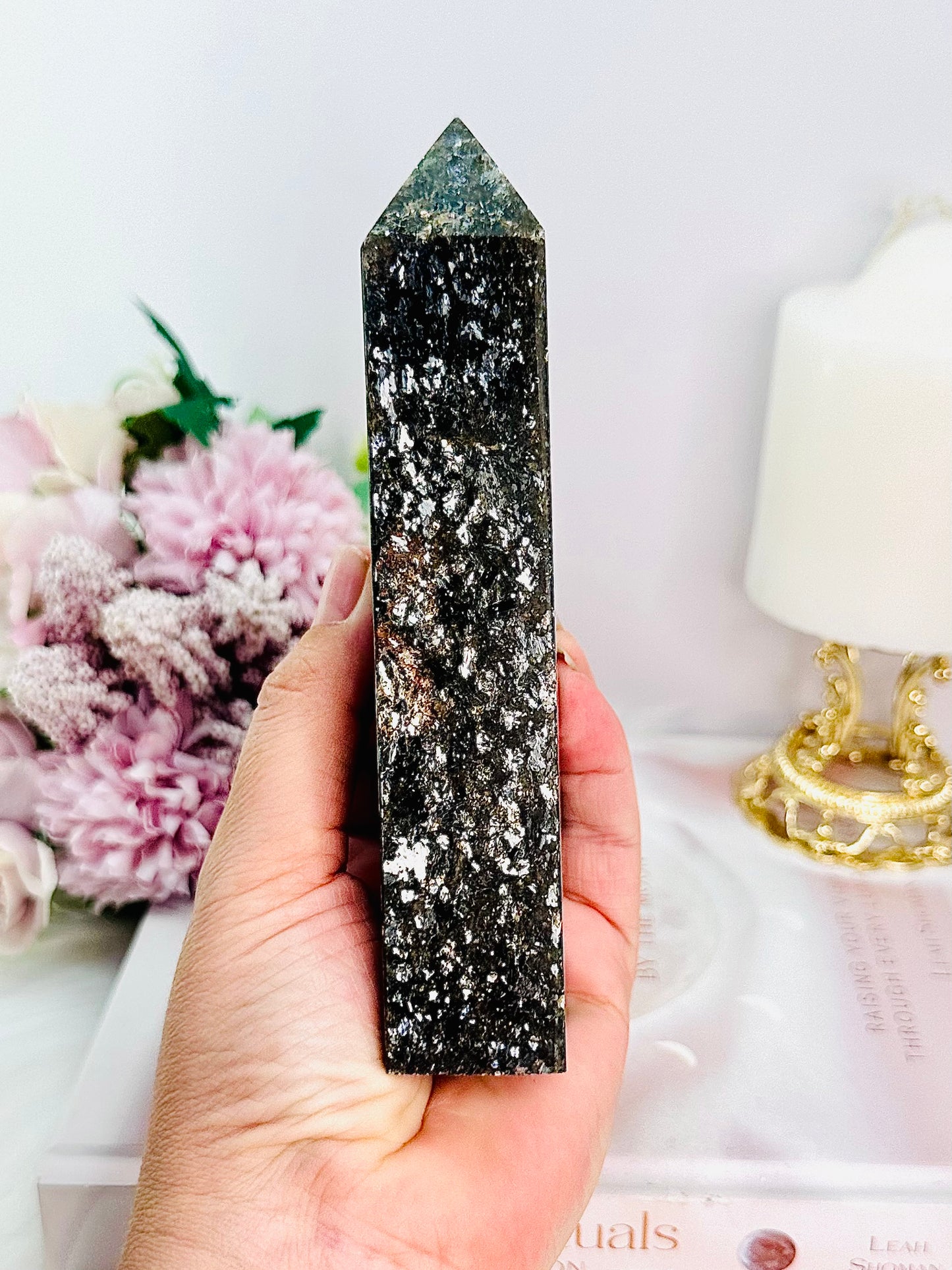 Sparkling Gorgeous Black Mica Tower 15cm Tall 348grams