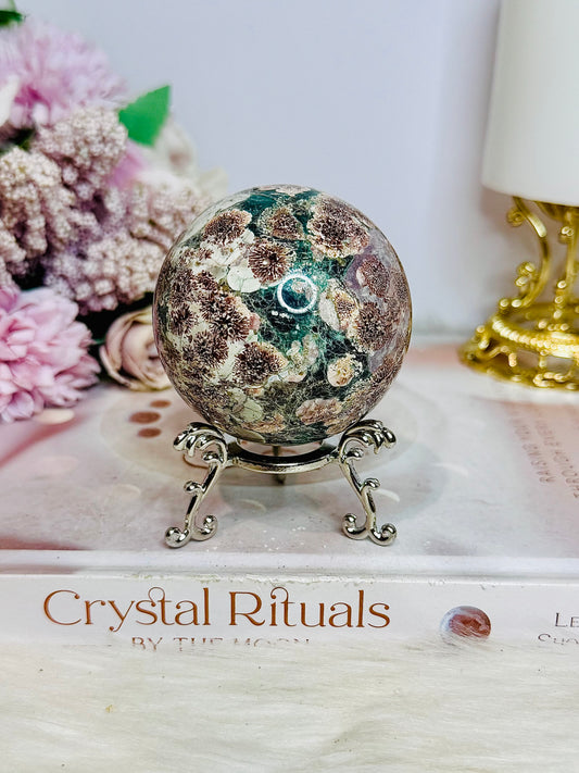 Green Sakura Jasper Sphere On Stand 266g