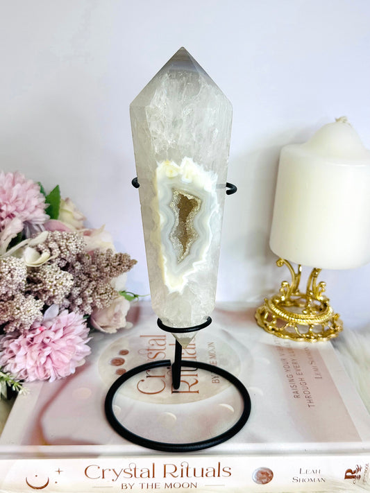 Large Druzy Agate Double Terminated Point On Stand 21cm (inc stand)