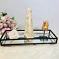 Pink Amethyst Gift Set ~ Black Mirror Tray 26cm, Large Pink Amethyst Obelisk Tower, Pink Amethyst Geode on Stand & Pink Amethyst Druzy Cube
