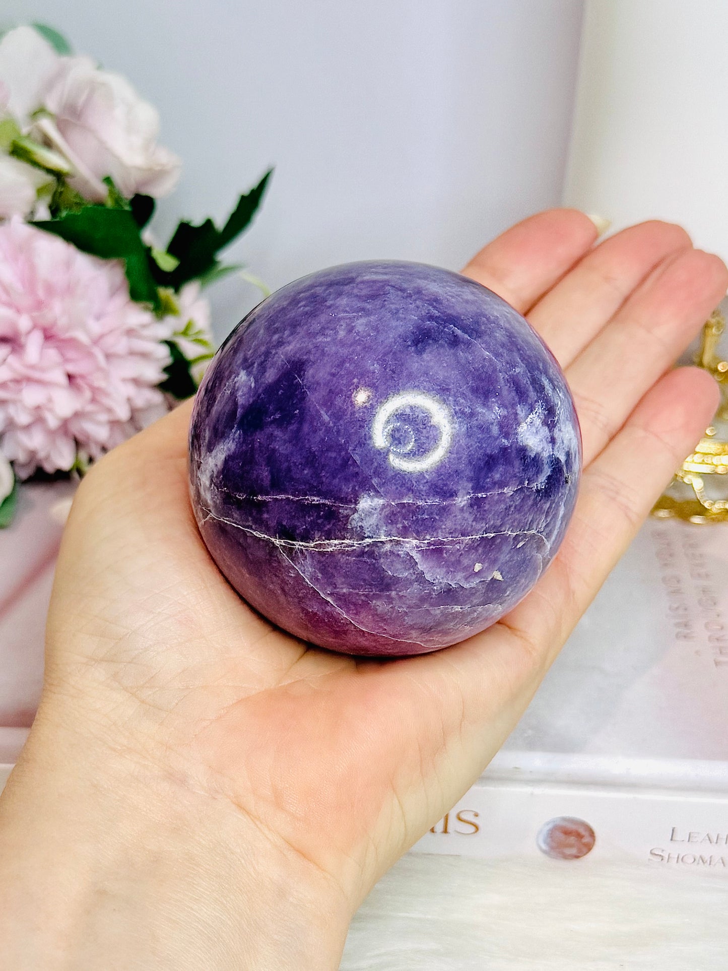 Large Purple Lepidolite Sphere on Stand 467g