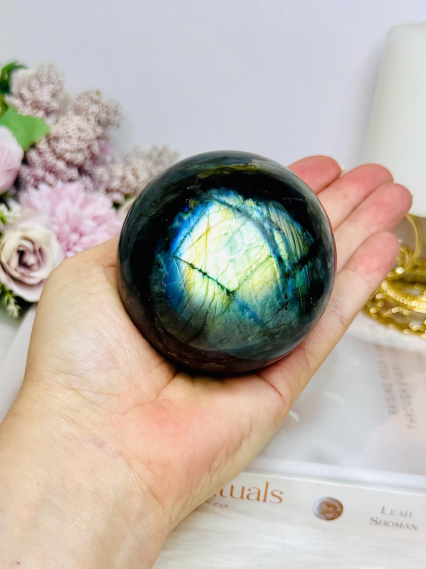 Large Labradorite Sphere on Stand 520g