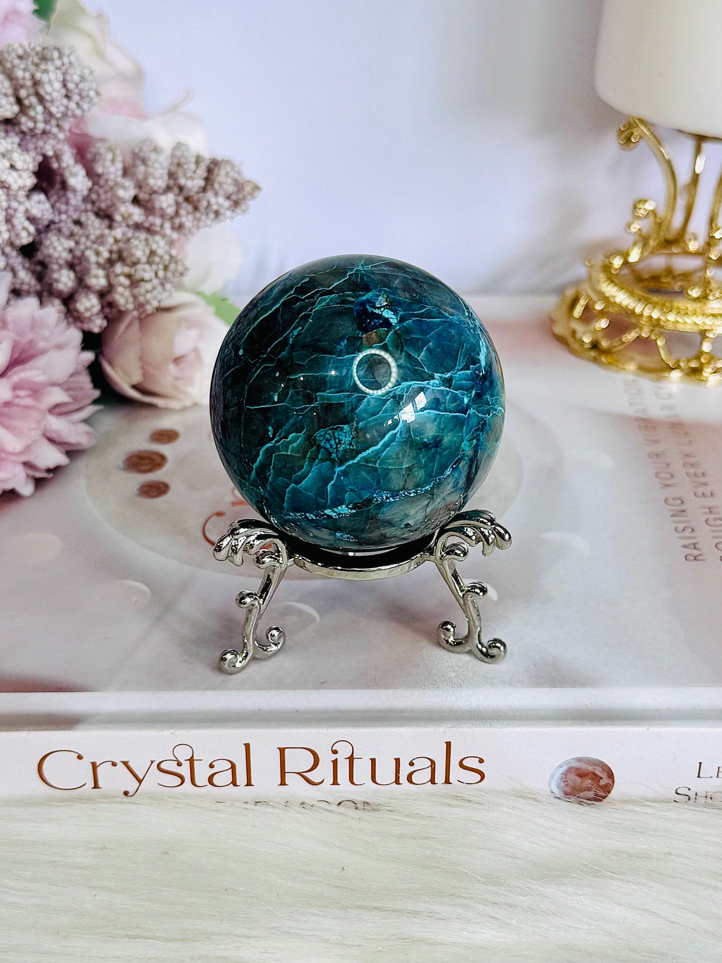 Absolutely Incredible High Grade Chrysocolla Sphere on Stand 198grams