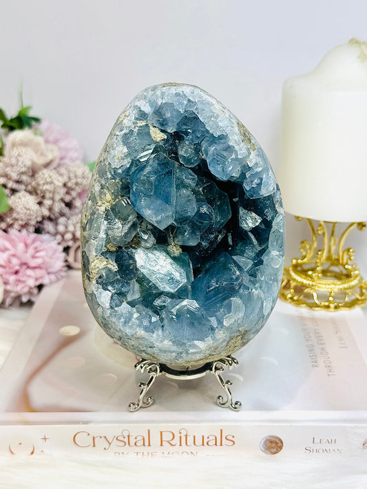 Huge Deep Blue Celestite Cluster Egg On Stand 1.8KG