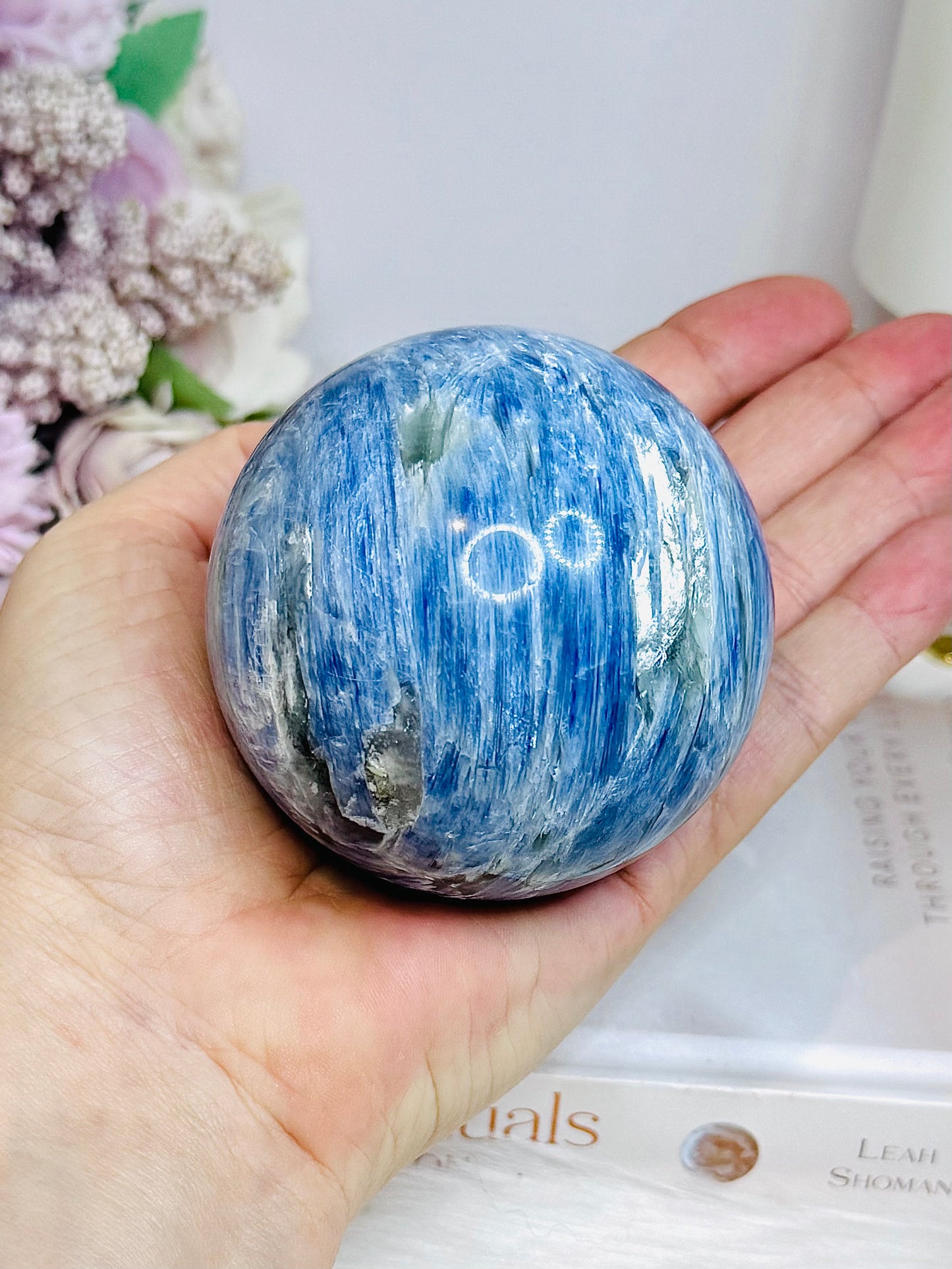 Blue Kyanite Sphere on Stand 560g On Stand
