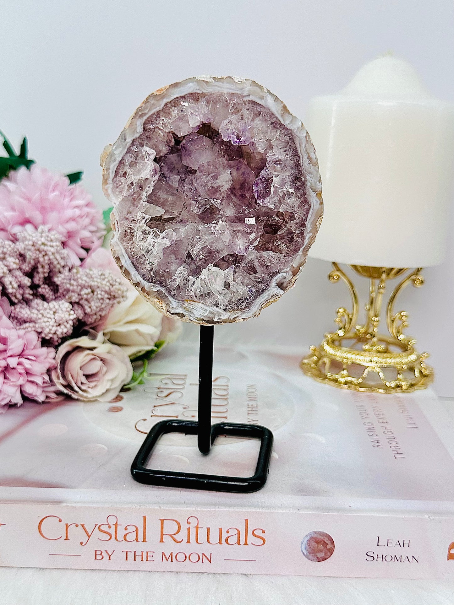 Absolutely Incredibly Gorgeous Amethyst Agate Geode On Stand From Brazil 14cm