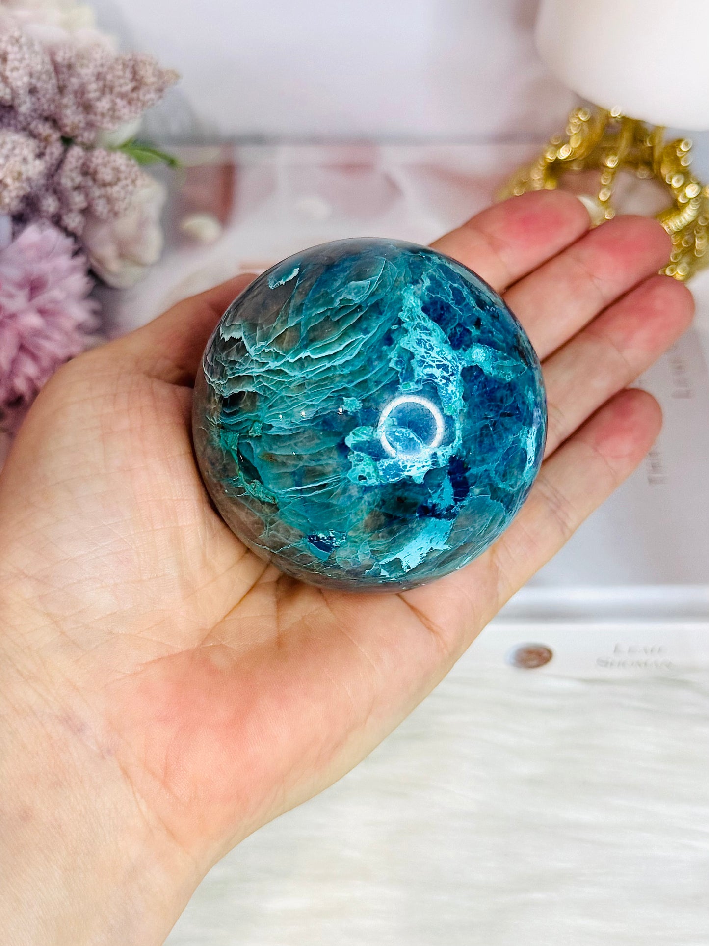 Absolutely Incredible High Grade Chrysocolla Sphere on Stand 339grams