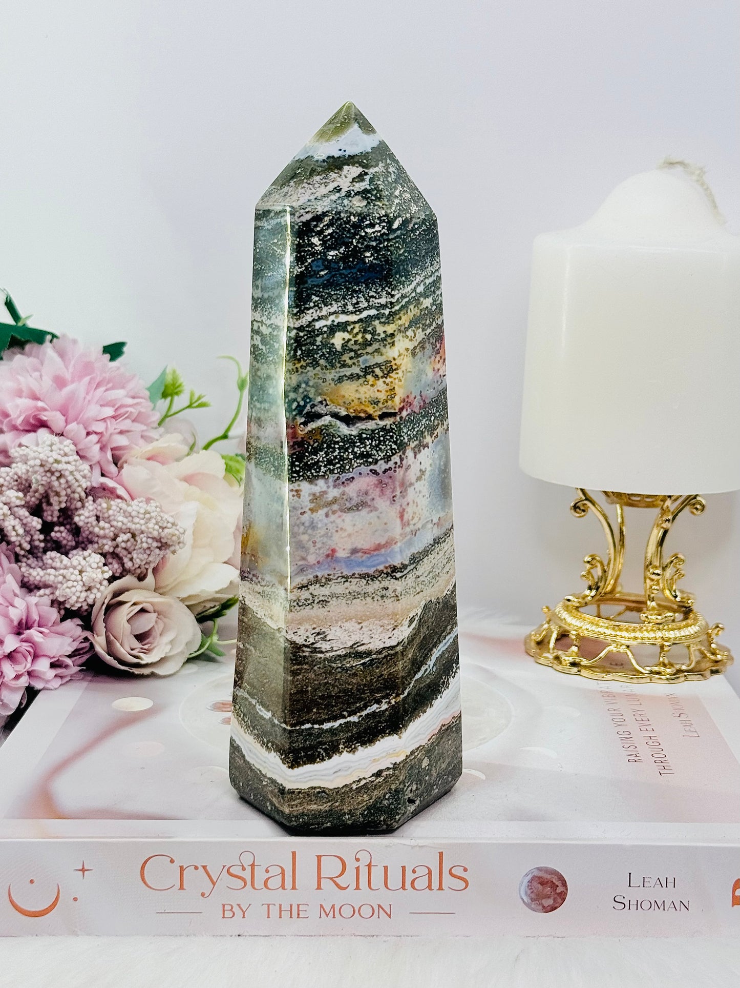 Large 729gram Natural Ocean Jasper Druzy Tower