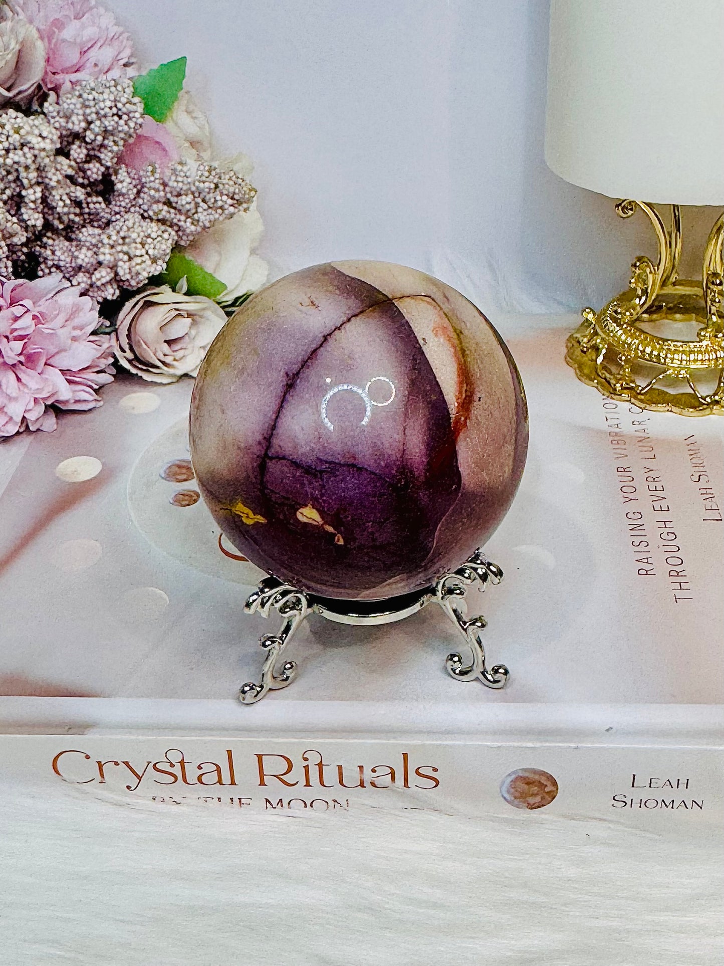 Large Mookaite Jasper Sphere on Stand 347g