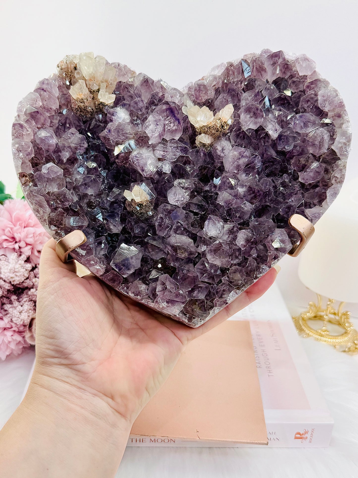 Classy & Fabulous Huge Stunning 22cm (Inc Stand) 1.87KG Amethyst Cluster Heart on Rose Gold Stand From Brazil ~ Exquisite Piece