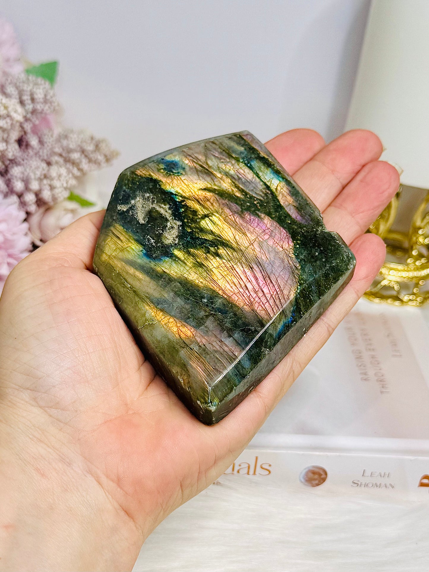 Labradorite Freeform Pink & Purple Flash ~ (Imperfection on face of slab) 282g 8cm