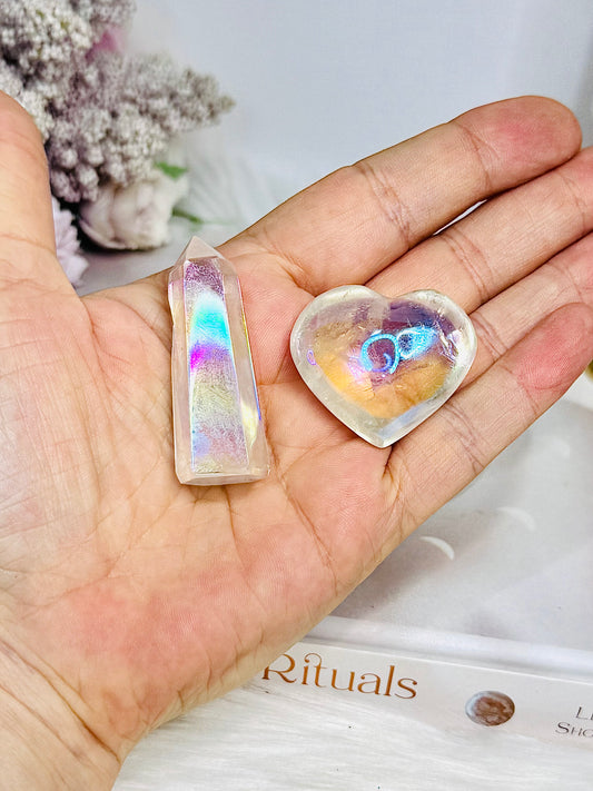 Clear Quartz Angel Aura Heart & Tower