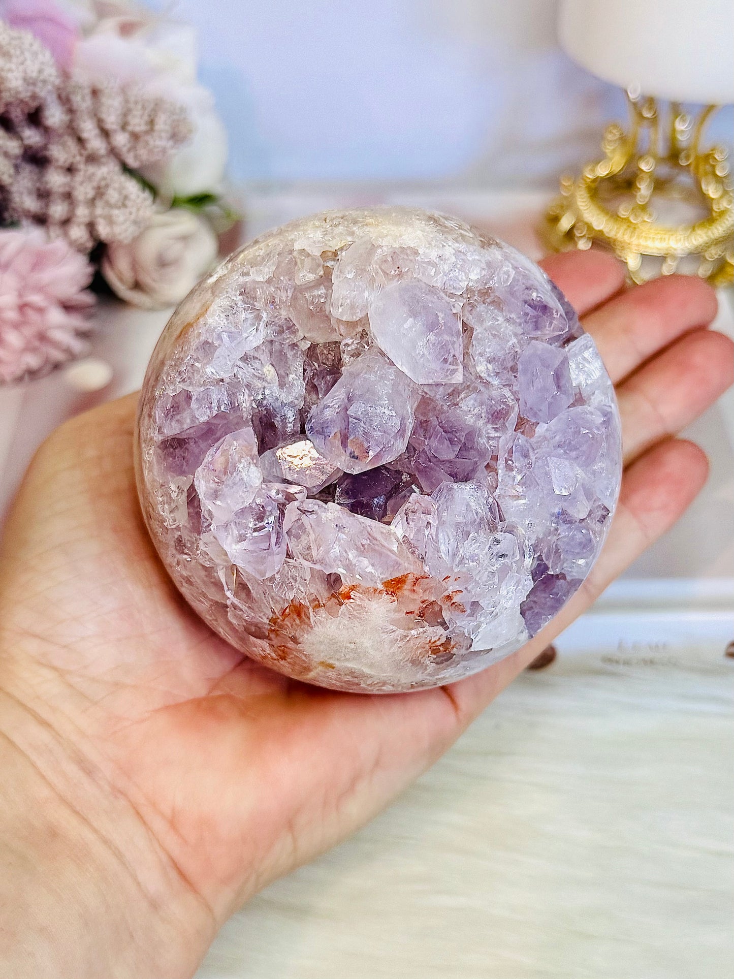 Classy & Fabulous High Grade Pink Amethyst Druzy Sphere On Stand From Brazil 702grams