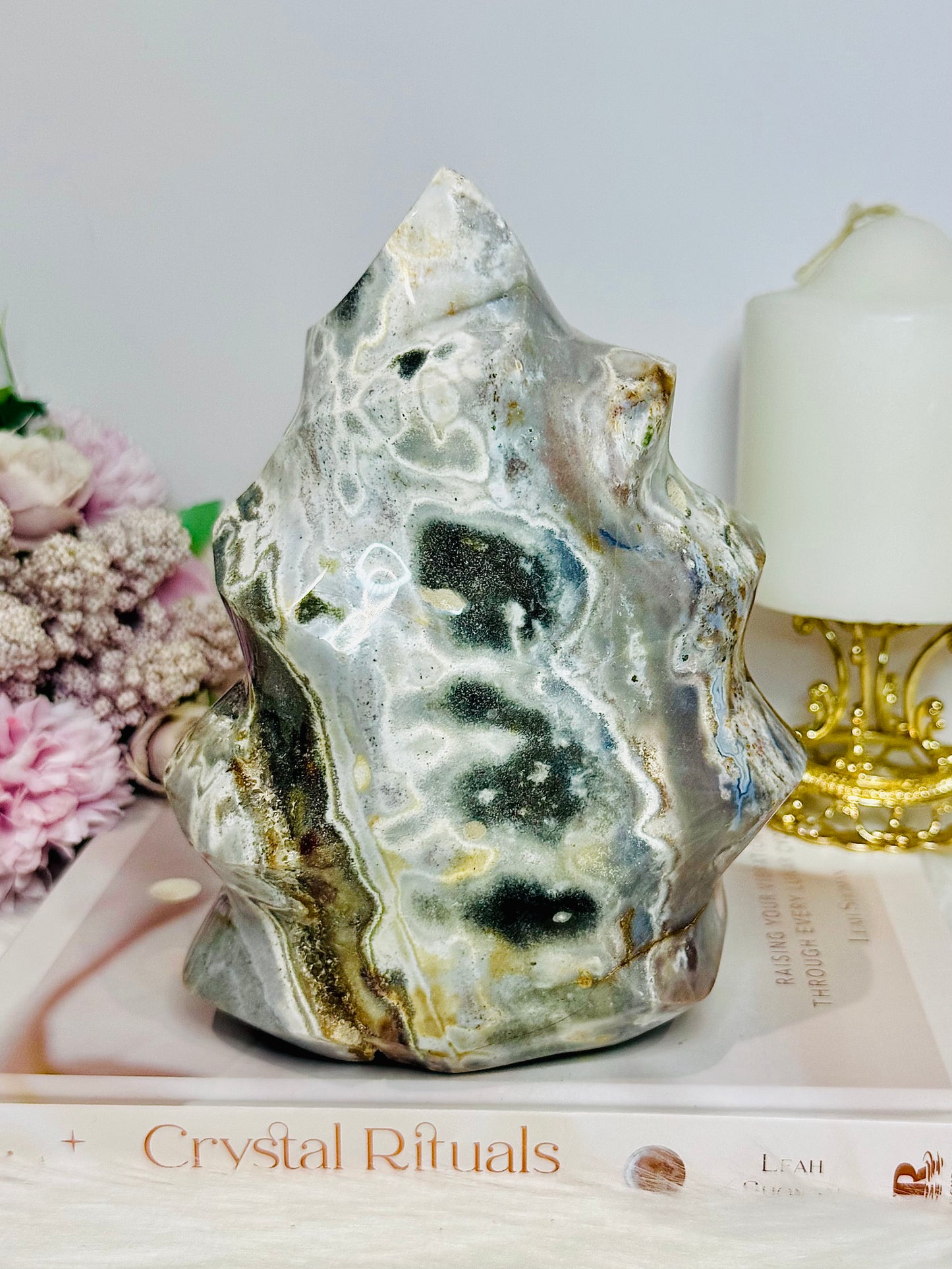 Large Ocean Jasper Carved Flame 17.5cm 1.99KG