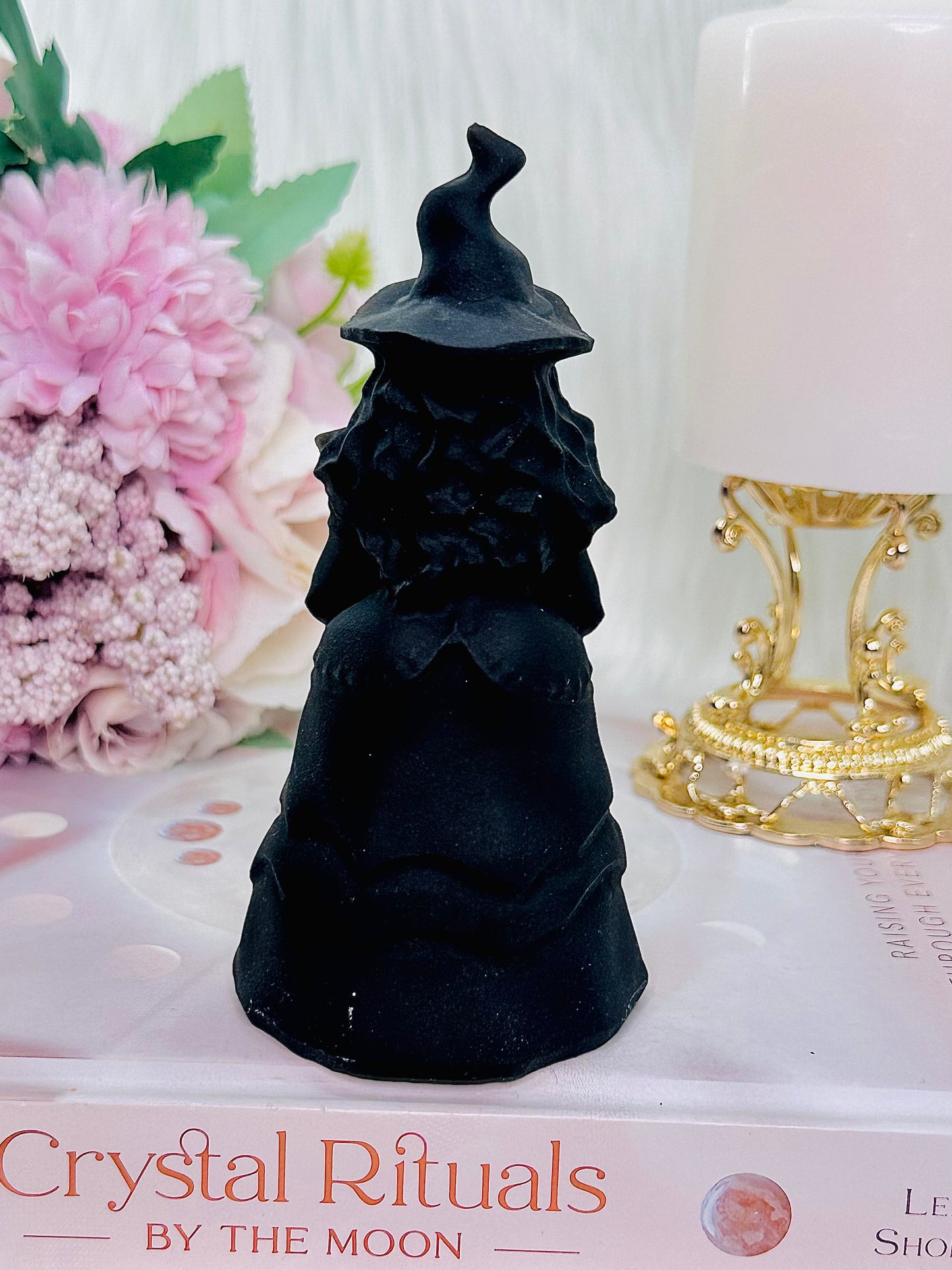 Powerful Protection Stone ~ Tall Black Tourmaline Carved Witch With Matt Finish 13cm