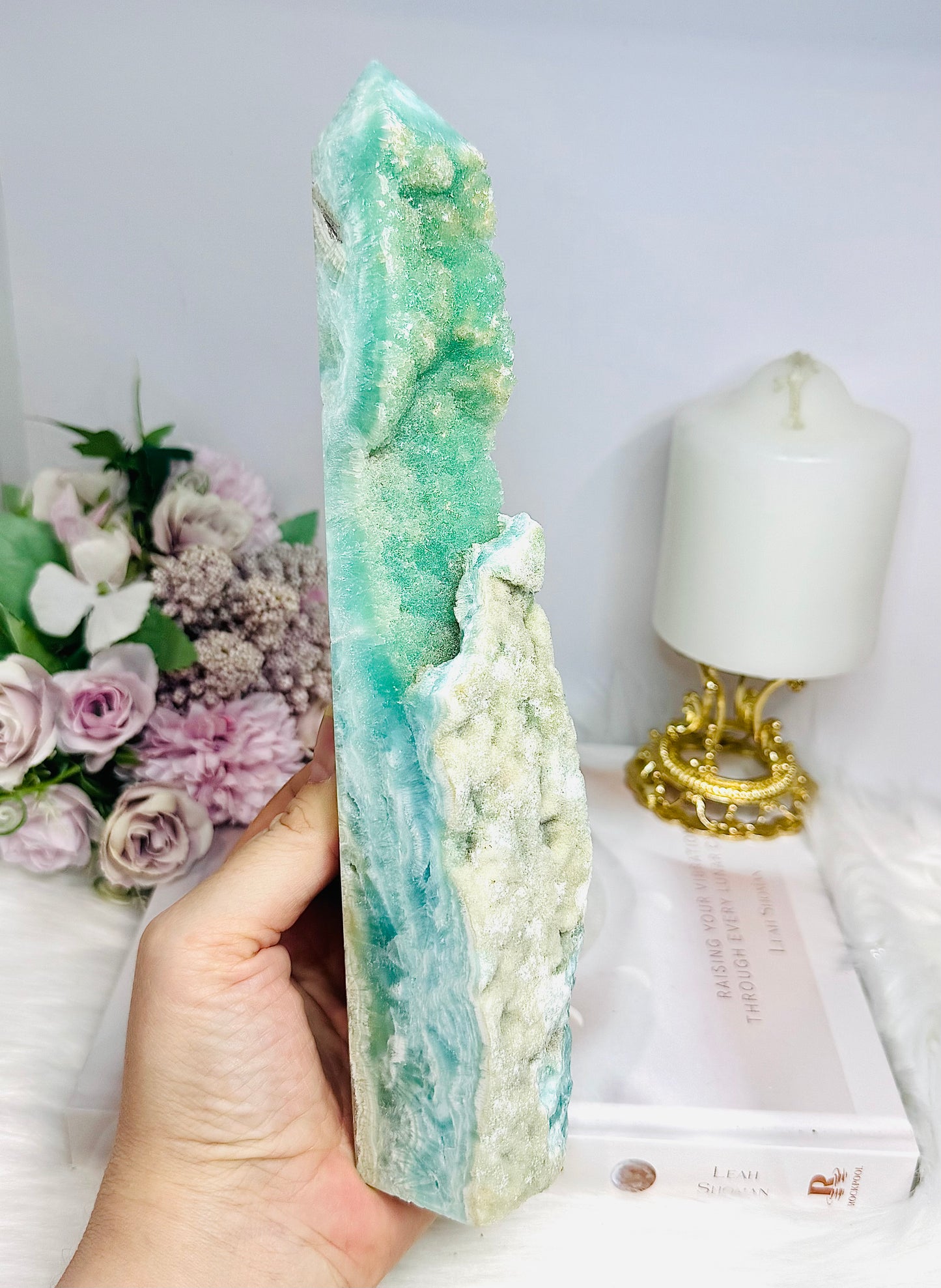 Large Blue Hemimorphite Druzy Tower 24cm