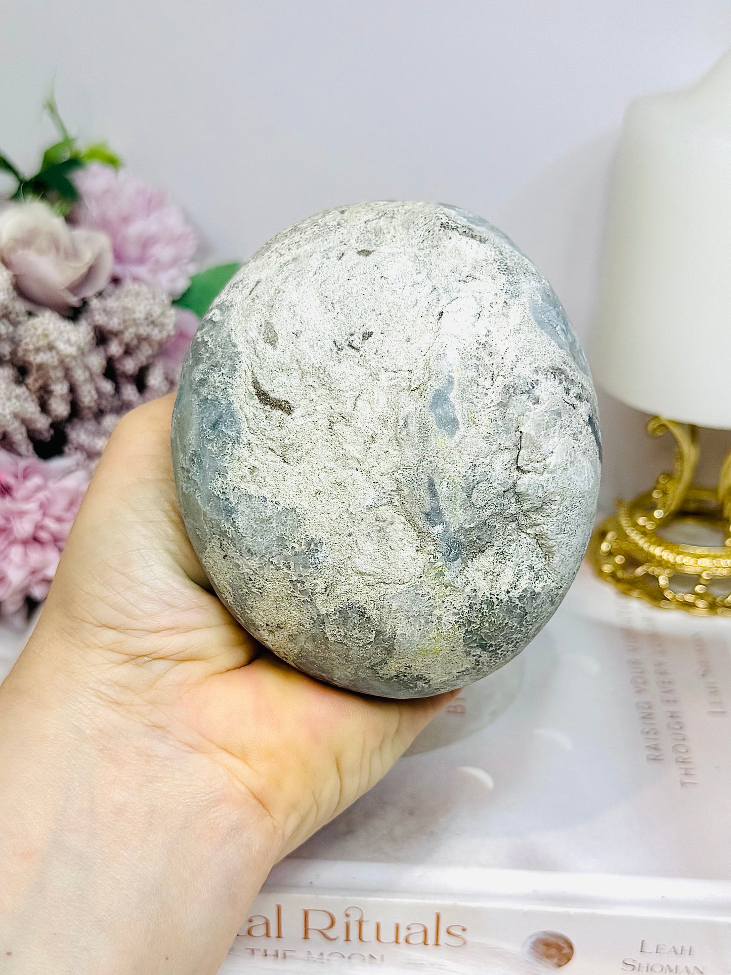 Blue Celestite Large Freeform Egg on Stand 9.5cm 720g