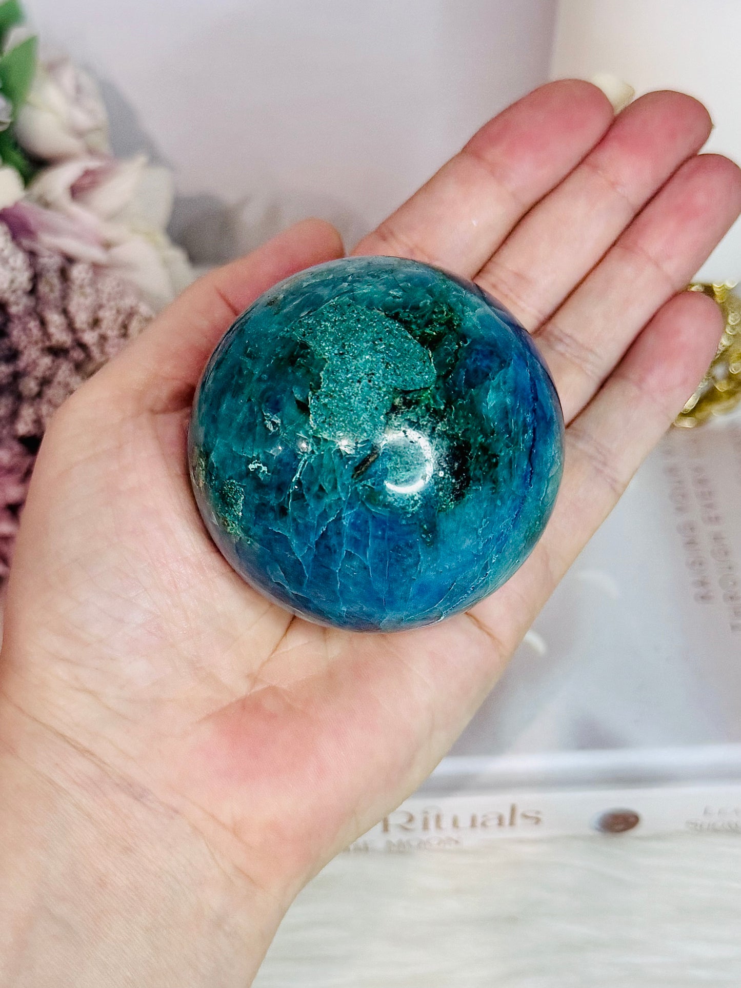 Absolutely Incredible High Grade Chrysocolla Sphere on Stand 329grams