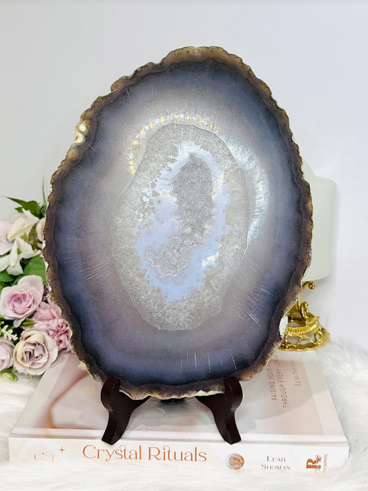 Large Druzy Agate Polished Slab on Stand 25cm 1.26KG