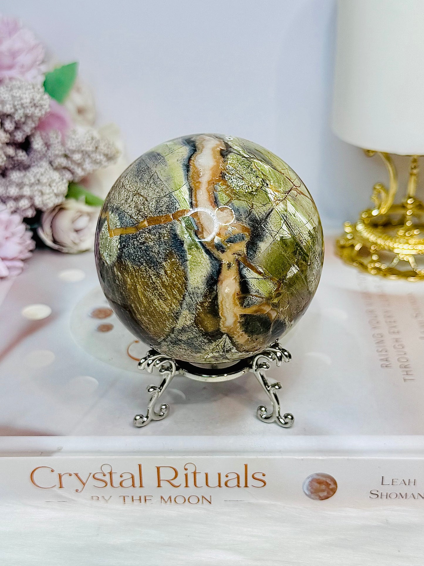 Large Money Agate Sphere on Stand 510g