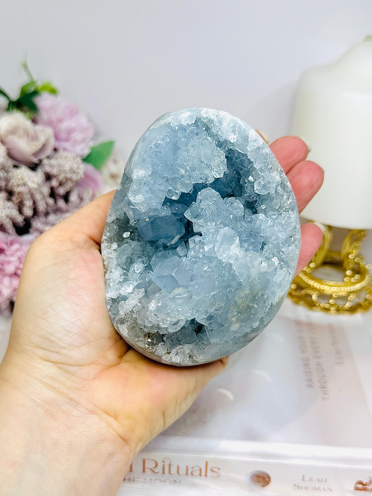 Blue Celestite Large Freeform Egg on Stand 9.5cm 720g