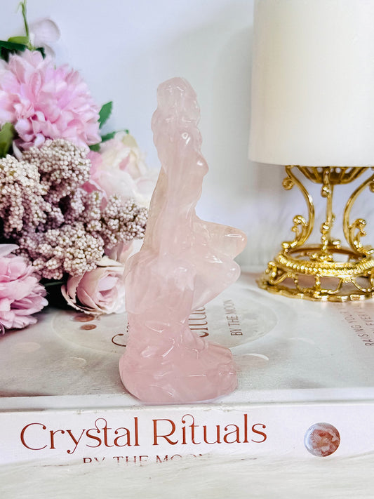 Gorgeous 10cm Rose Quartz Carved Sitting Lady