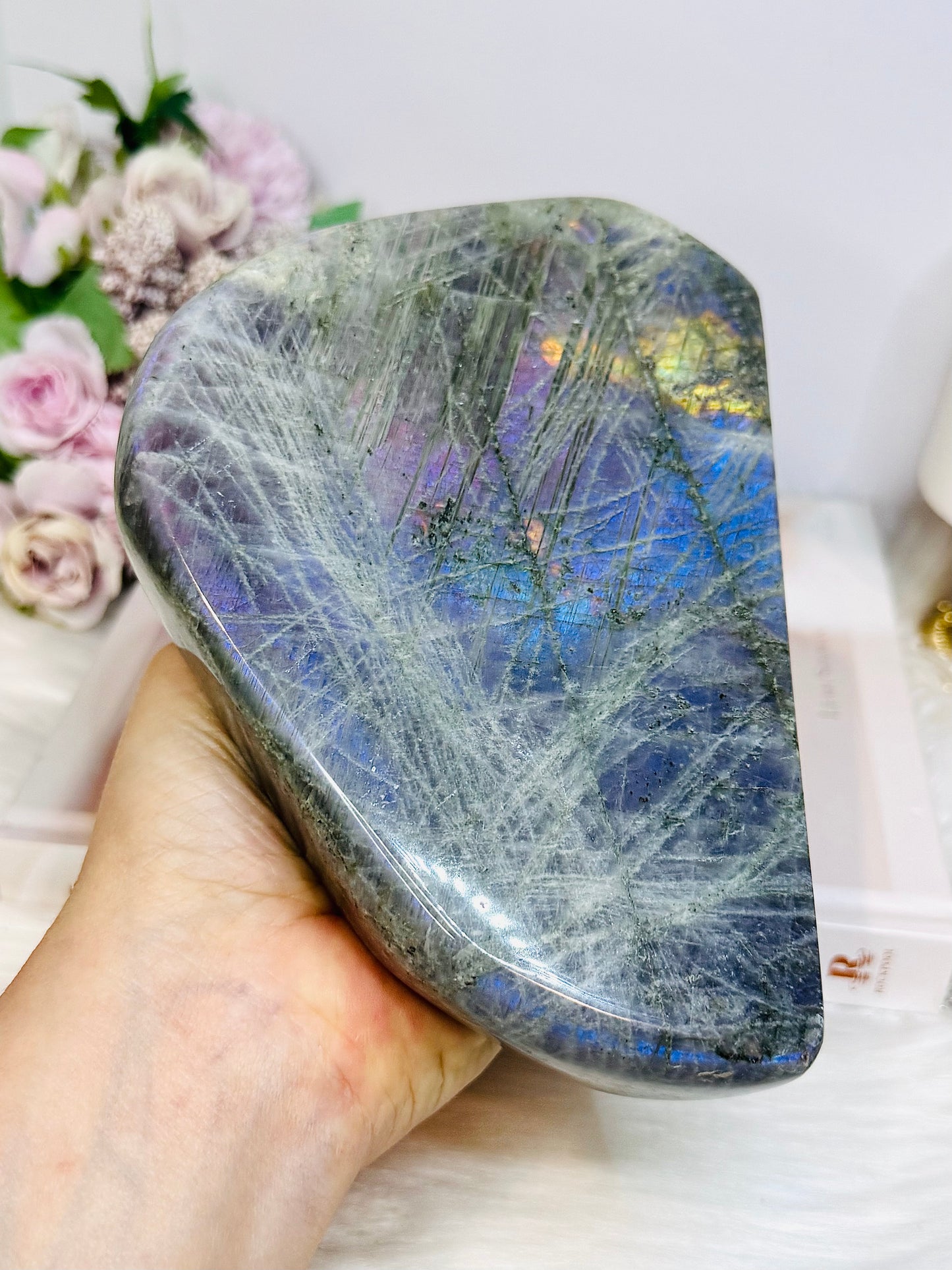Large Natural Polished Labradorite Freeform 1.29KG 15.5cm (Flash is all purple not blue)