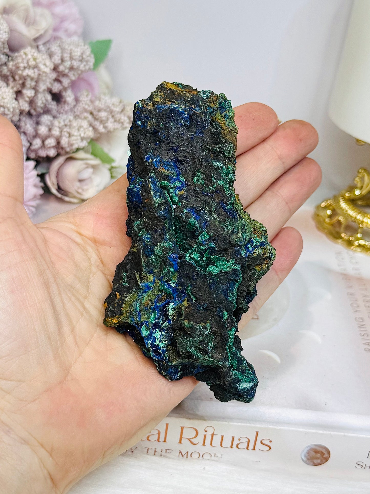 Natural Azurite with Malachite Specimen 12cm 230g On Stand